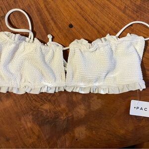 White Smocked Ruffle Bikini Top